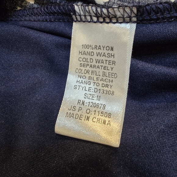 Entro Micro Floral Tiered Dress Navy & White Size Medium Lined - Picture 6 of 8